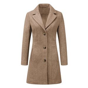 Notched Lapel Collar Single Breast Outerwear Winter Coats Dark Beige